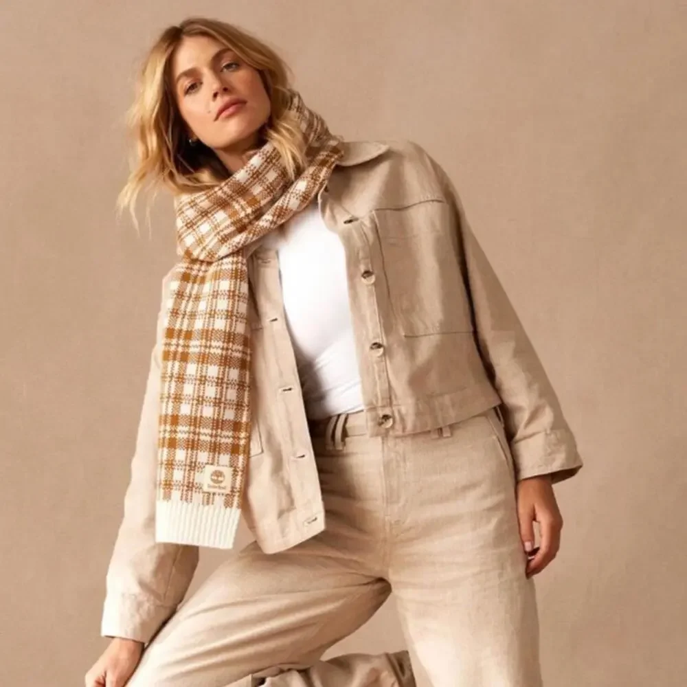 NWT $60‎ Timberland Gender Neutral Tan Plaid Long Scarf